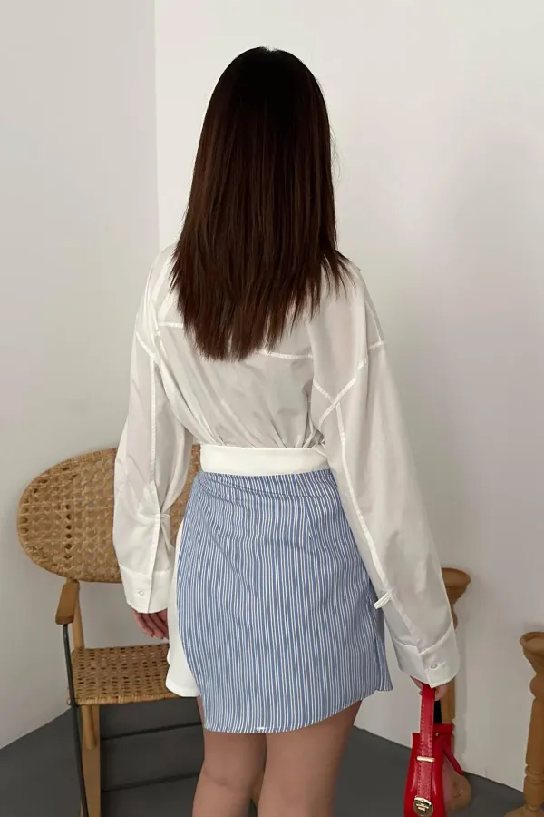 Toptan Beyaz Çizgili Etek Şort