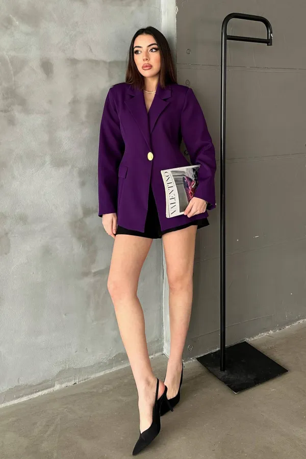 Toptan Mor Belden Oturtmalı Blazer Ceket