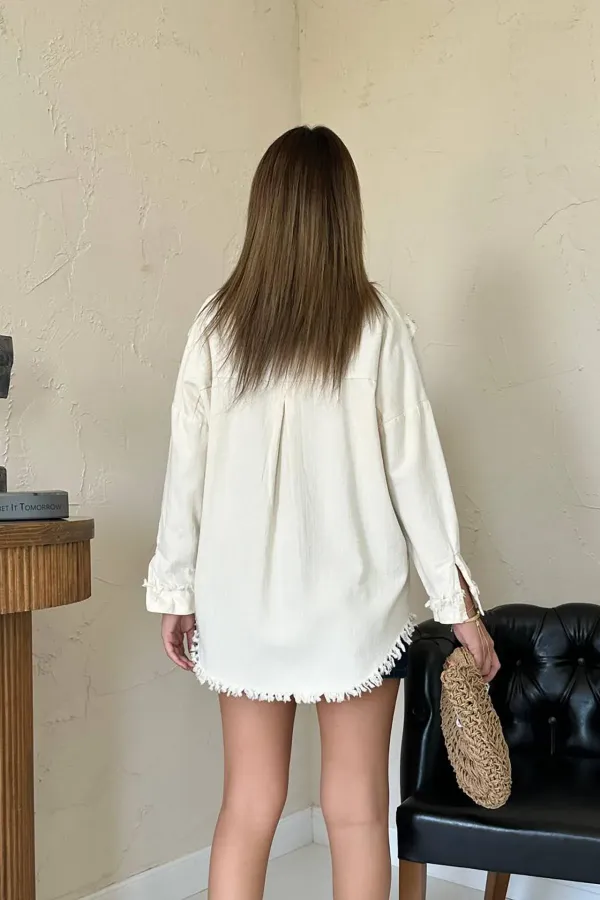 Toptan Bej Taş İşlemeli Tasarım Gömlek