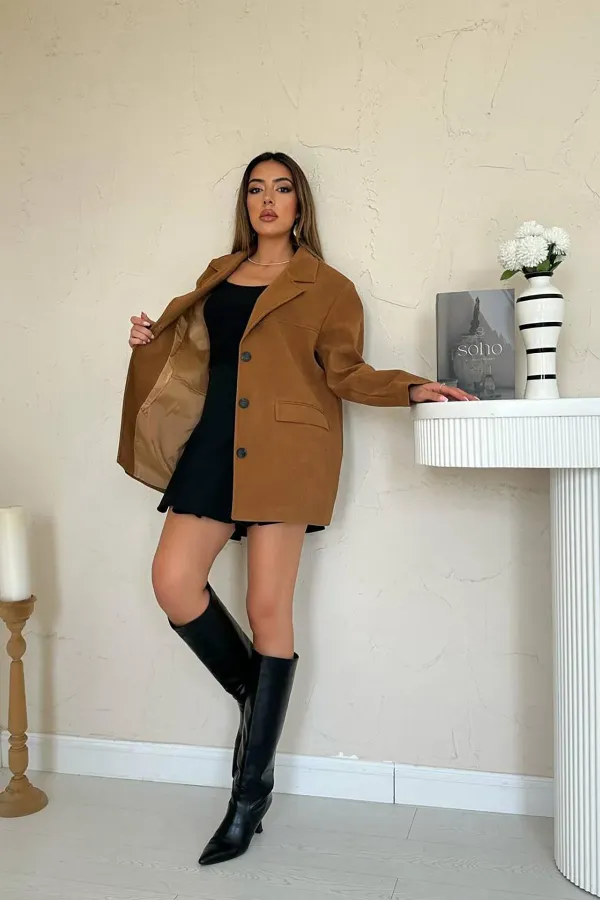 Wholesale Camel Blazer Suede Jacket