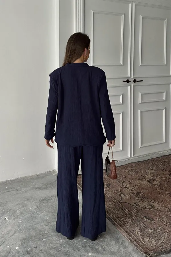 Toptan Lacivert Oversize Müslin Takım