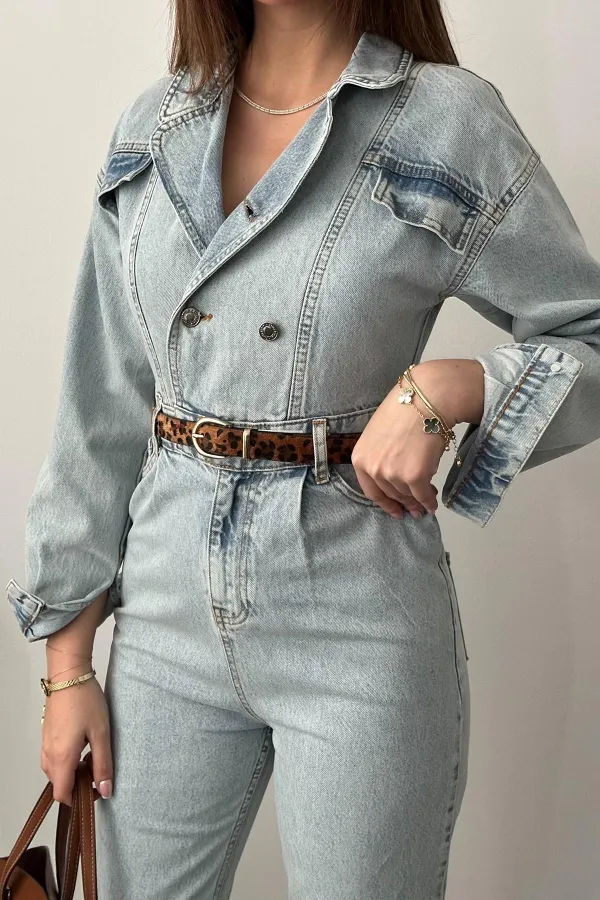 Salopette en jean bleu délavé à la neige en gros