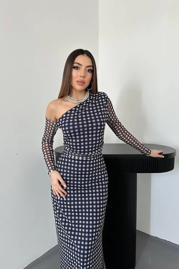 Robe en tulle à carreaux bleu marine en gros