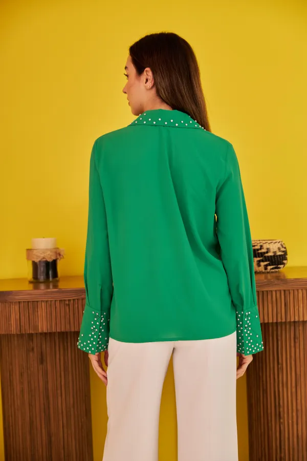 Chemise Jessica Stone verte à poignets larges en gros