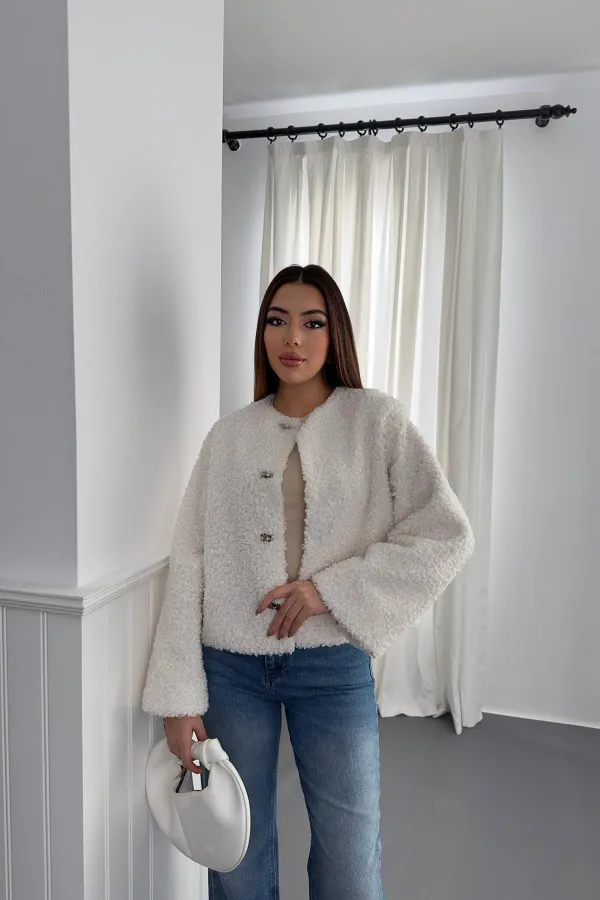 Wholesale Ecru Plush Short Jacket