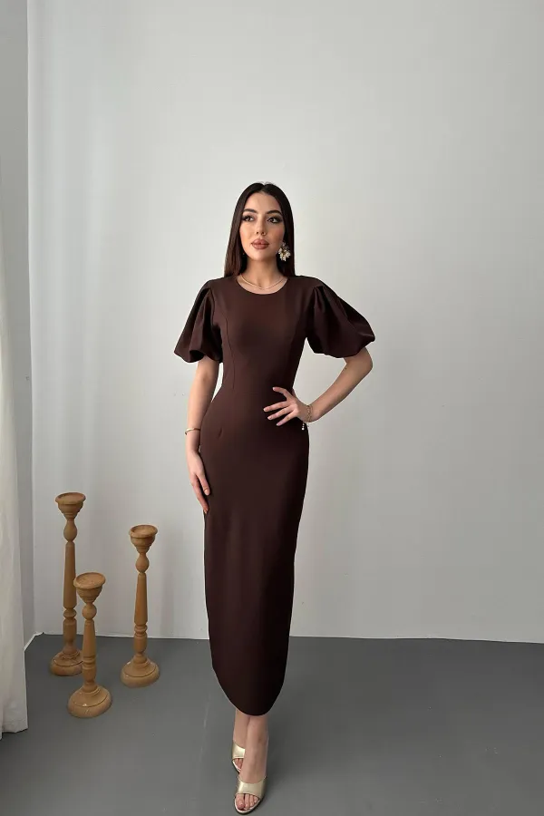 Robe marron à manches ballon en gros