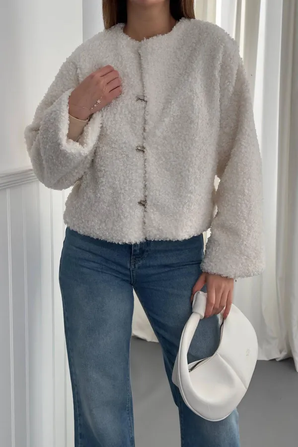 Wholesale Ecru Plush Short Jacket