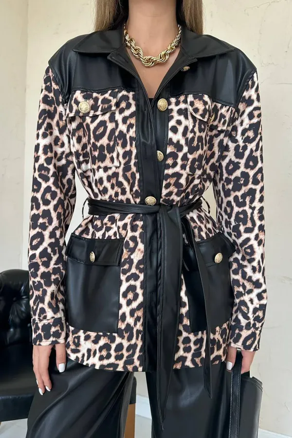 Costume léopard garni de cuir noir en gros