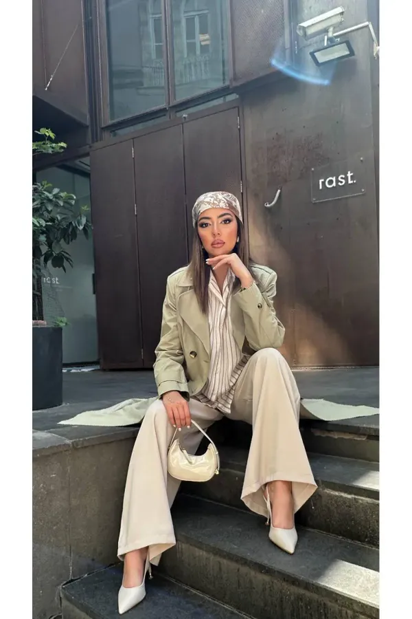 Toptan Haki Uzun Kemerli Trençkot