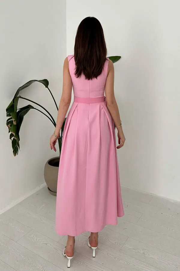 Toptan Pembe Halter Yaka Kloş Elbise