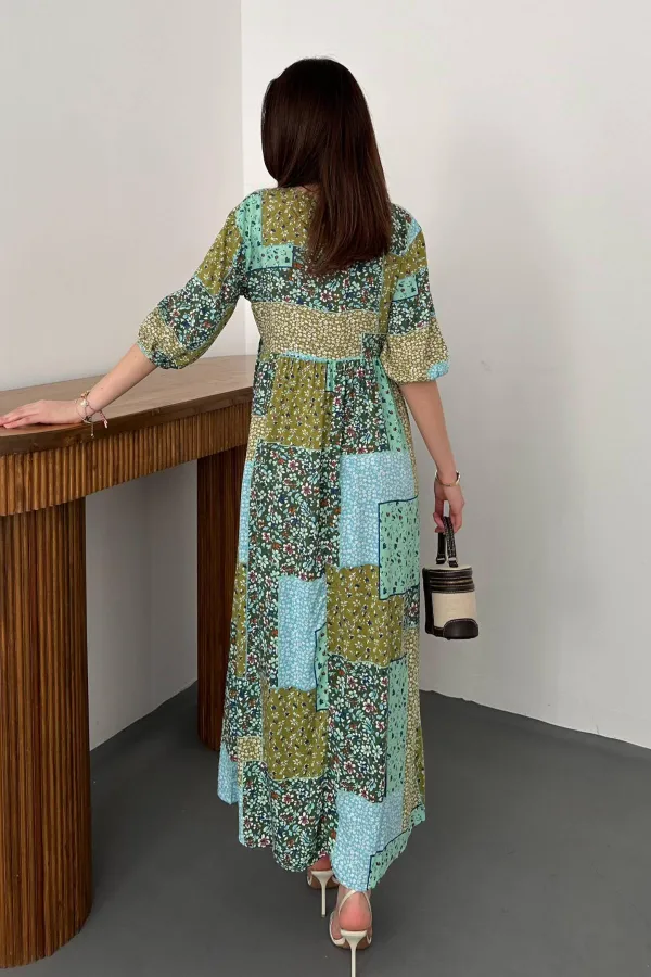Robe verte décontractée à motifs en gros