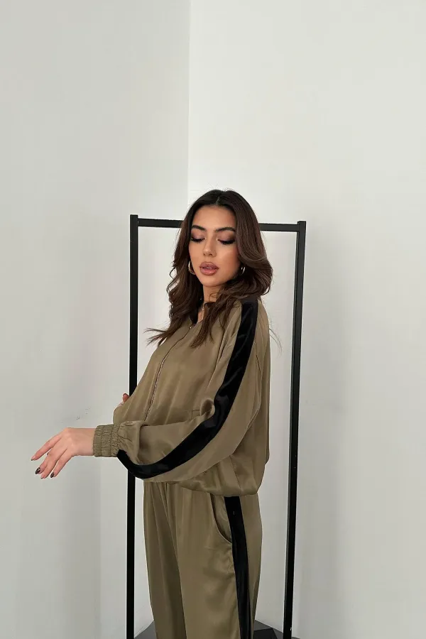 Survêtement rayé en satin et velours menthe, vente en gros