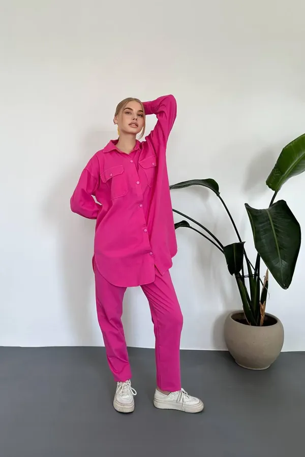 Ensemble chemise et pantalon délavés fuchsia en gros