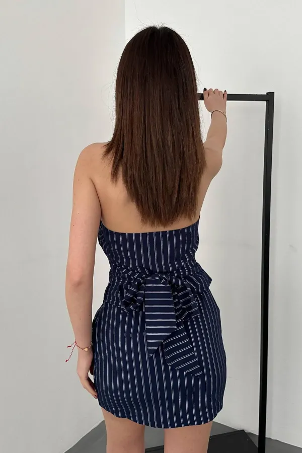 Toptan Lacivert Çizgili Yelek Ve Etek Takım