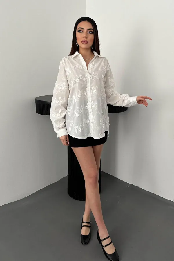 Toptan Beyaz Brodeli Gömlek