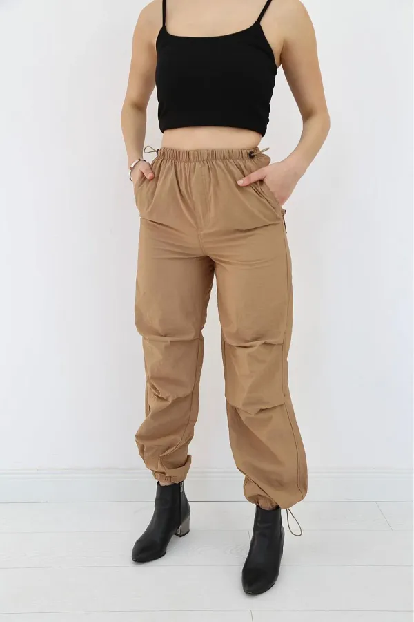 Toptan Camel Lastikli Paraşüt Pantolon