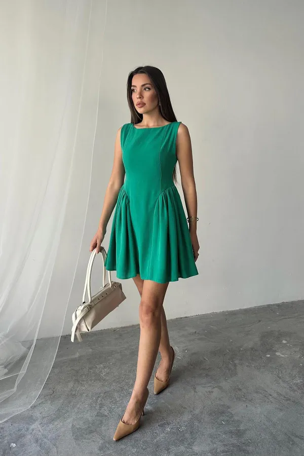 Robe mini froncée en lin vert en gros