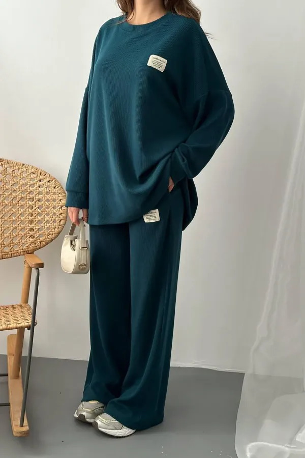 Ensemble pull et pantalon côtelé classique Petrol en gros
