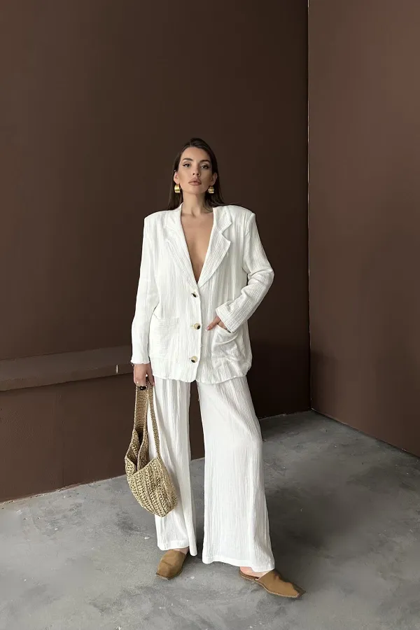 Toptan Beyaz Oversize Müslin Takım