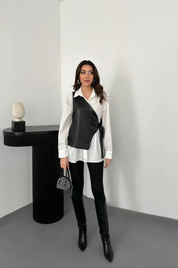 Toptan Beyaz Yandan Bağlamalı Yelek Gömlek