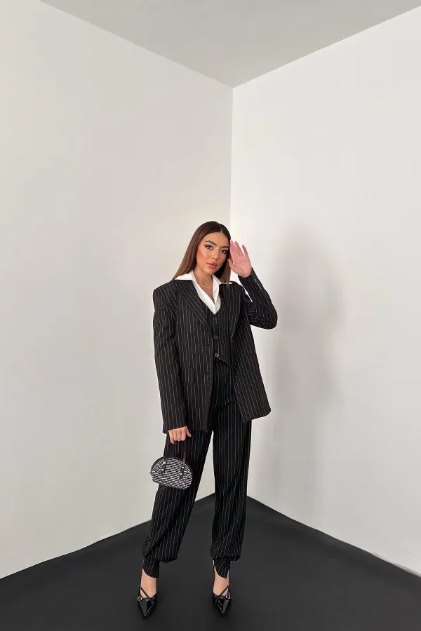 Toptan Siyah Çizgili Üçlü Takım
