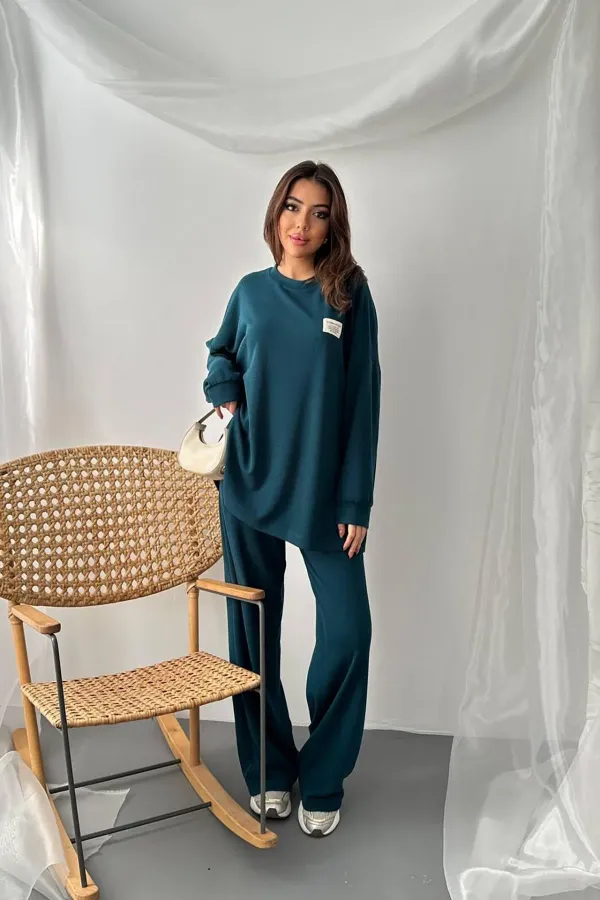 Ensemble pull et pantalon côtelé classique Petrol en gros