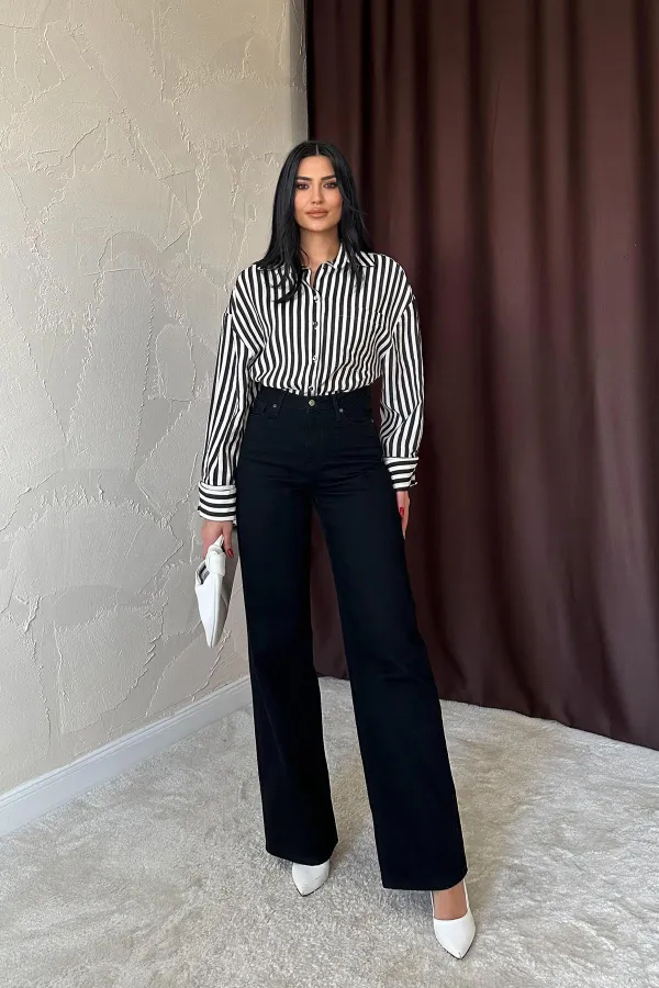 Toptan Siyah Çizgili Gömlek