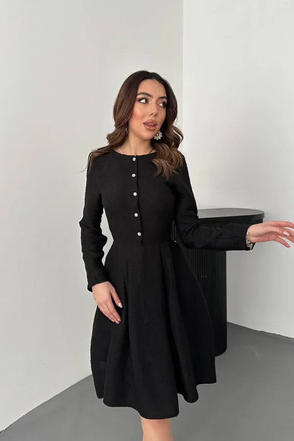 Toptan Siyah Kısa Klasik Elbise
