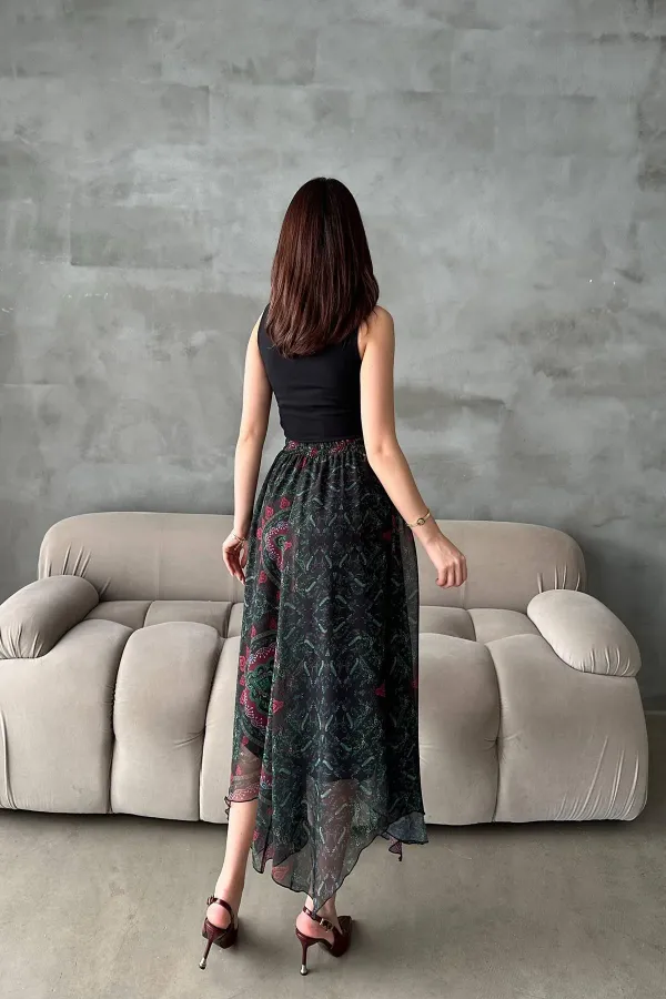 Jupe fendue en mousseline noire à motifs, vente en gros