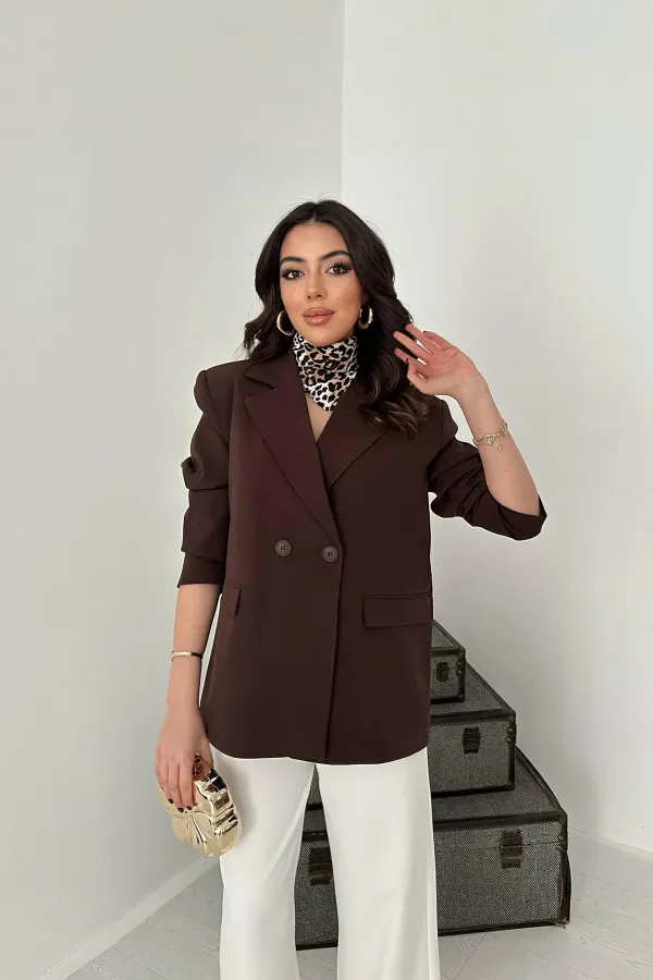 Toptan Kahverengi 2 Düğmeli Blazer Ceket