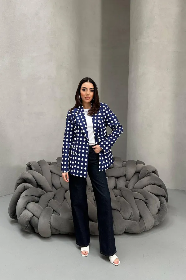 Veste blazer bleu marine à pois en gros
