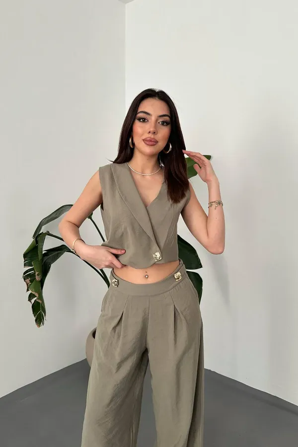 Ensemble gilet et pantalon asymétriques kaki en gros