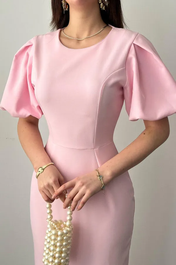 Wholesale Pink Balloon Sleeve Dress