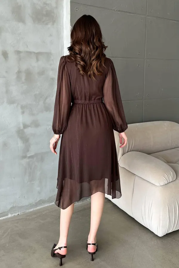 Wholesale Brown Shimmering Asymmetrical Dress