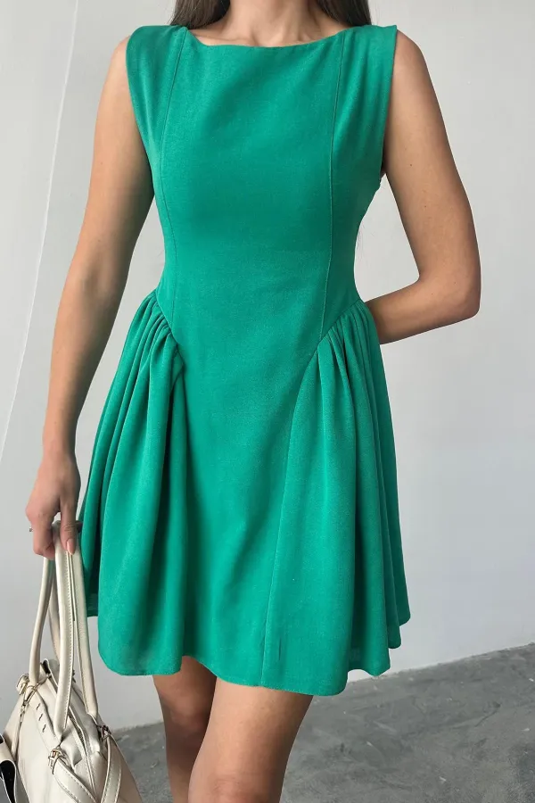 Robe mini froncée en lin vert en gros