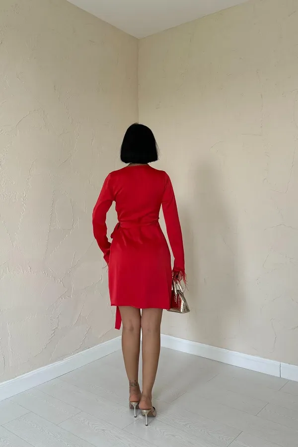 Robe en satin rouge à nouer sur le côté, vente en gros