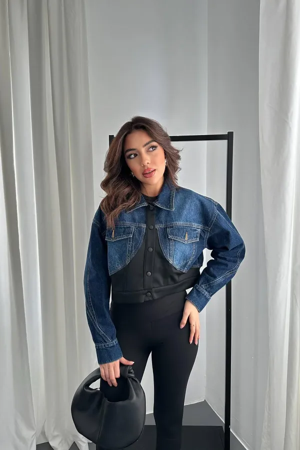 Veste en denim noir Scuba Garnish en gros