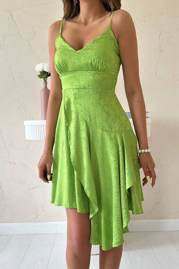 Robe asymétrique en jacquard vert en gros