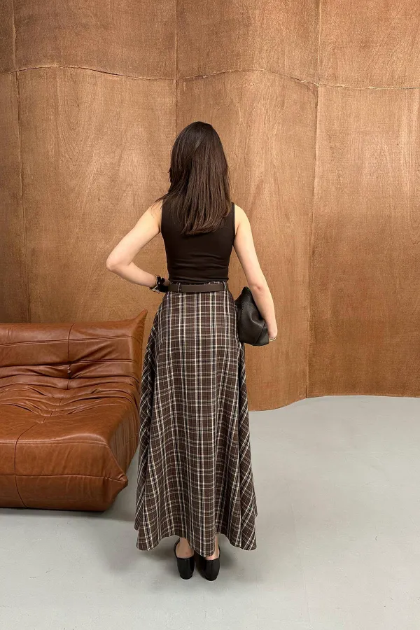 Toptan Kahverengi Ekose Etek