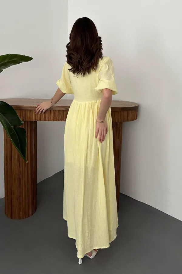 Robe longue jaune en mousseline de mousseline en gros