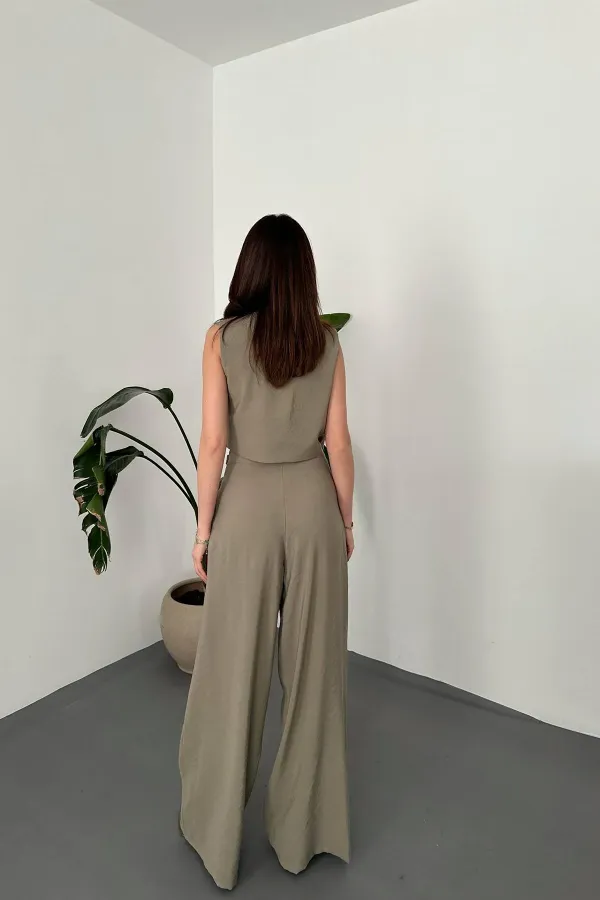 Ensemble gilet et pantalon asymétriques kaki en gros