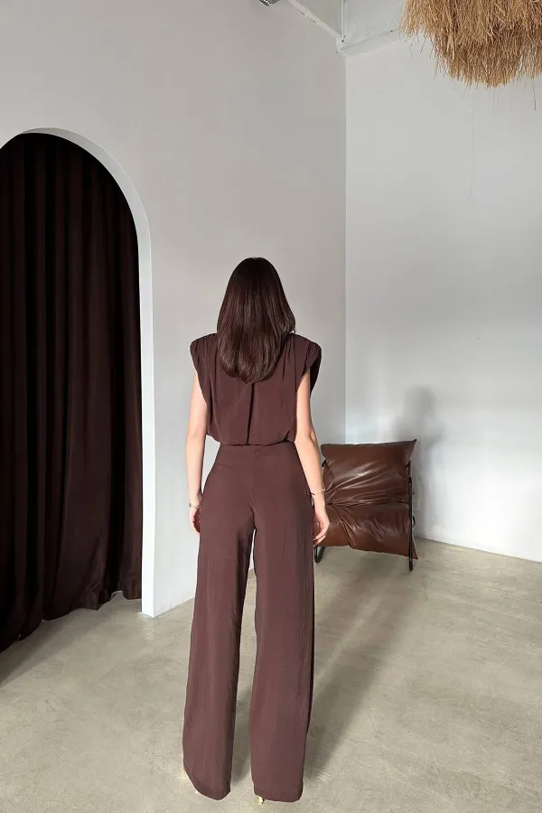 Ensemble chemisier et pantalon marron en modal, vente en gros