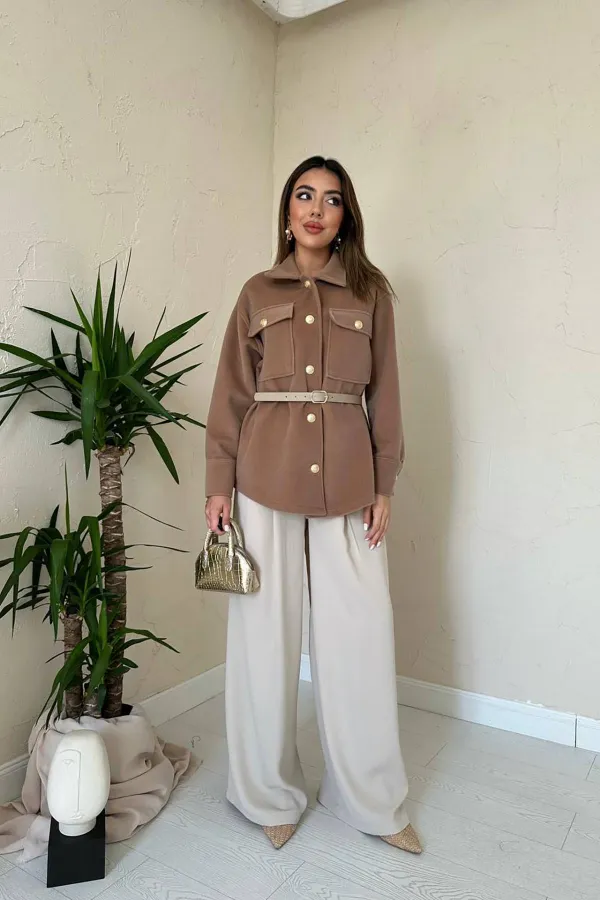 Wholesale Camel Stamp Gold Buttoned Shirt