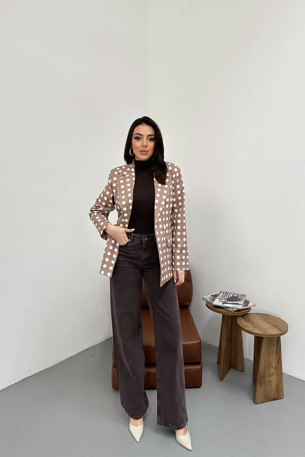 Veste blazer camel à pois en gros