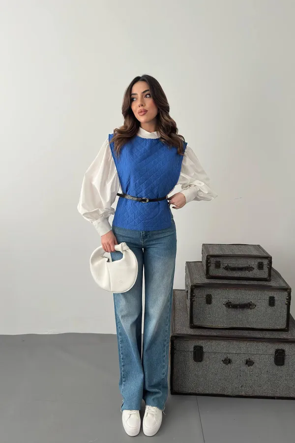 Toptan Mavi Kemerli Gömlek Ve Panço Takım