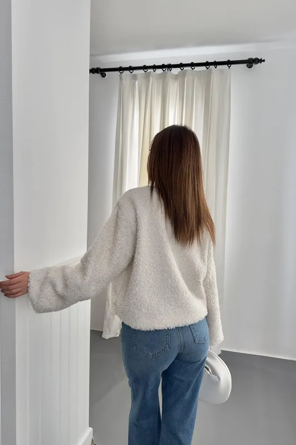 Wholesale Ecru Plush Short Jacket