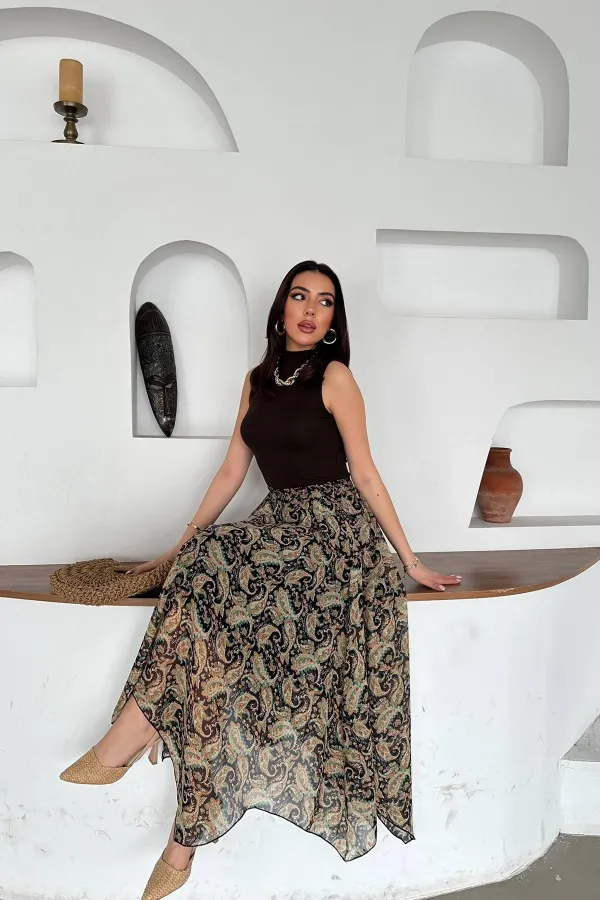 Jupe fendue en mousseline bleu marine à motifs, vente en gros