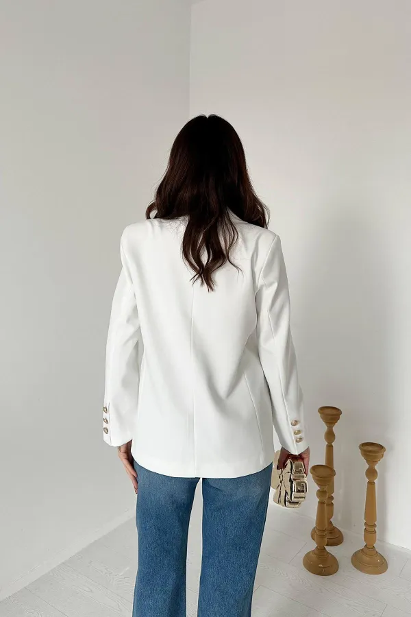 Toptan Ekru Gold Düğmeli Blazer Ceket