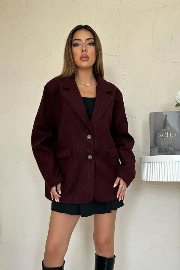 Toptan Bordo Çizgili Yün Ceket