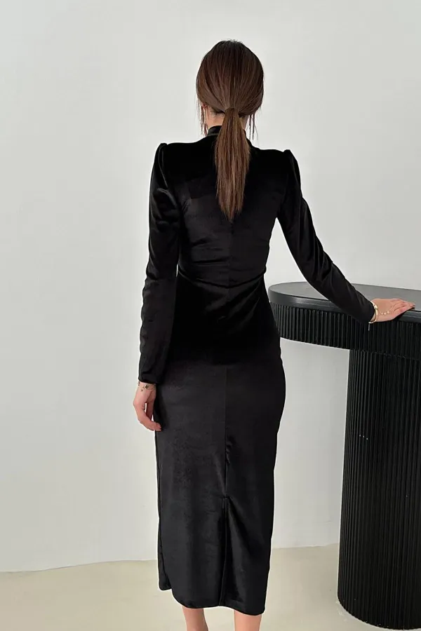 Toptan Siyah Kadife Işıltılı Elbise